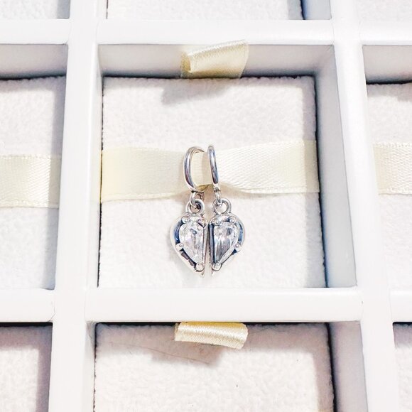 925 Sterling Silver Mom And Daughter Crystal Half Charms Fits Pandora Bracelets - Picture 9 of 10